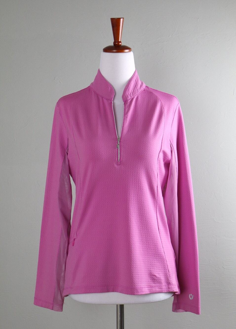 IBKUL Pink Mock Neck Mesh Sleeve 1/2 Zip Athletic Casual Top Size Small